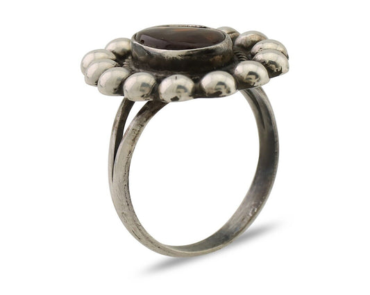 Navajo Handmade Ring 925 Silver Natural Fire Opal Native Artist Size 6.75 C.80's
