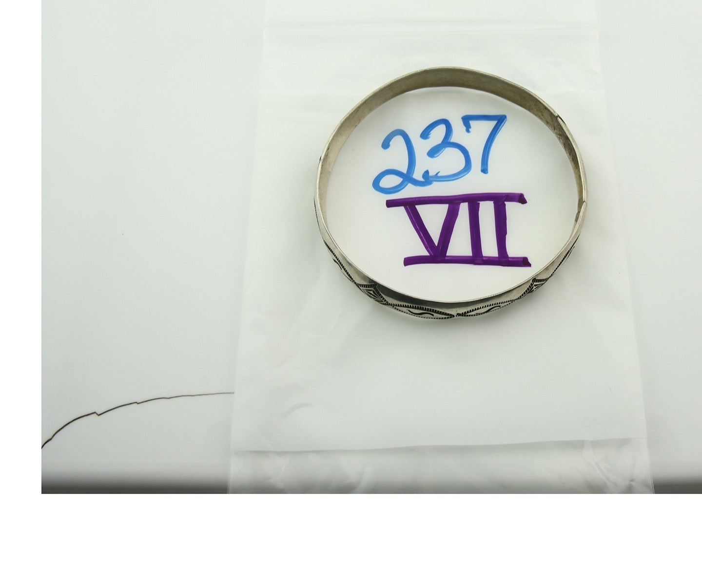 Vintage Navajo Bangle Bracelet Sterling Silver Hand Stamped Signed HJ