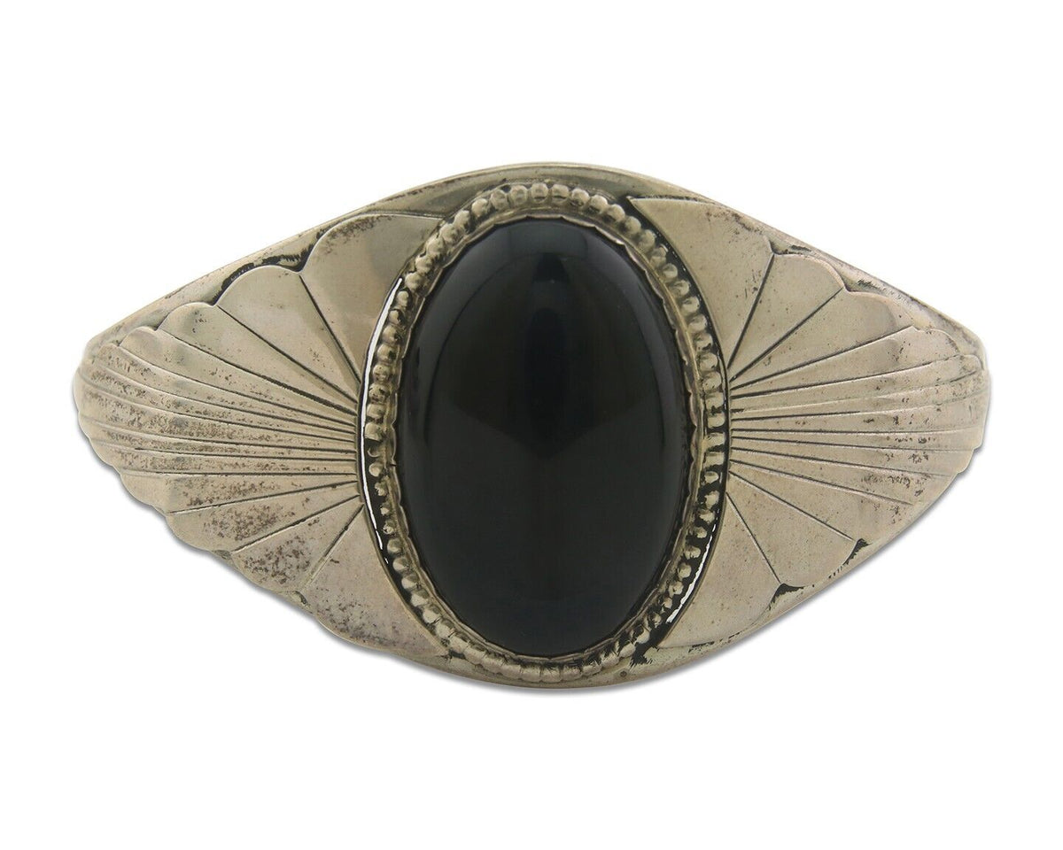 Navajo Bracelet 925 Silver Natural Onyx Cuff Native American Artist C.80's