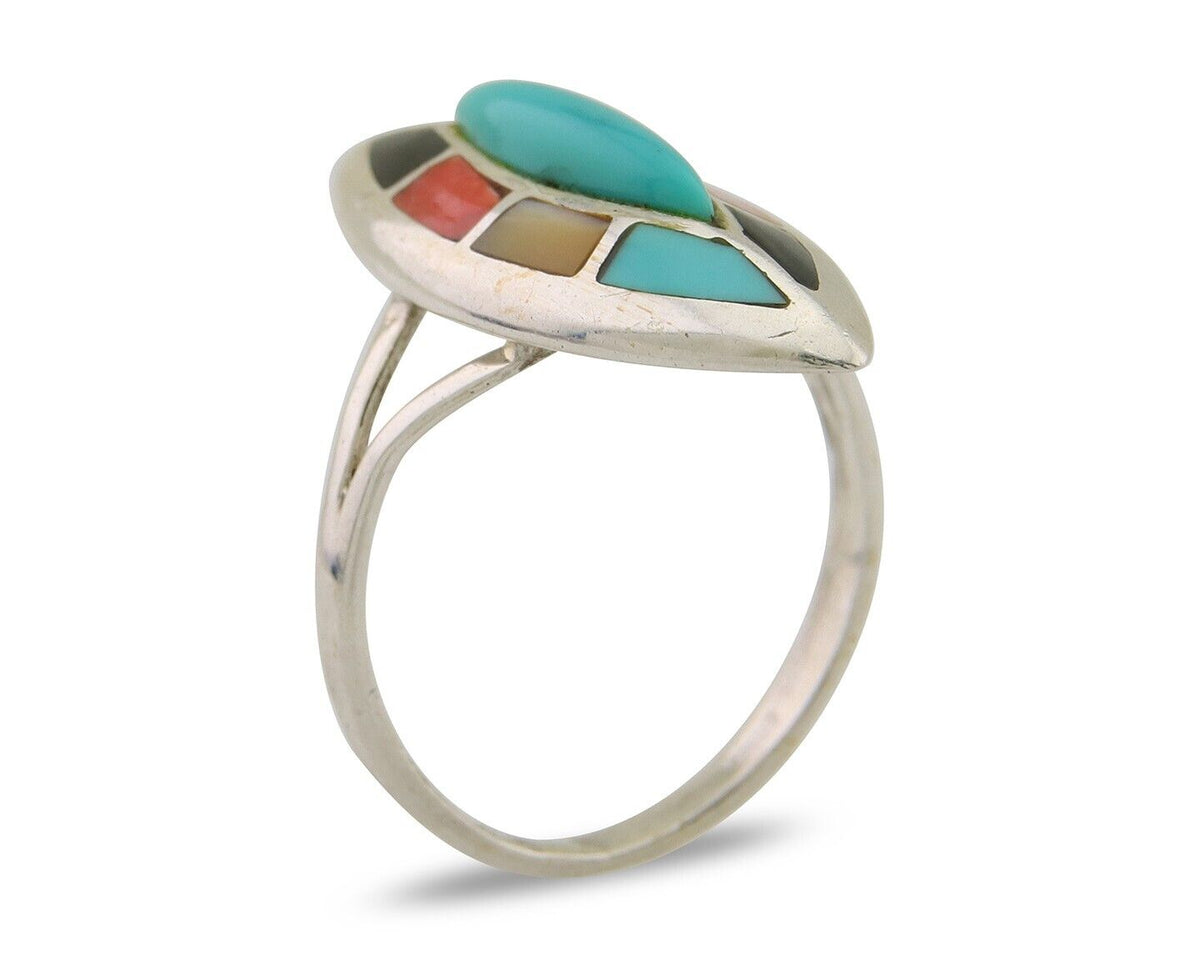 Navajo Ring 925 Silver Turquoise Shell Onyx Spiney Oyster Native Artist C80's