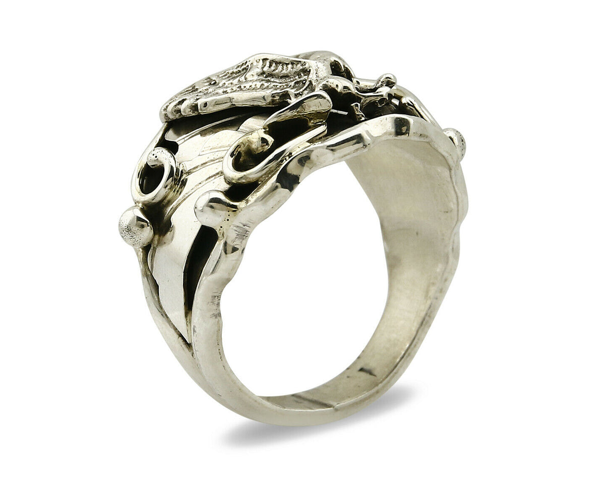Navajo Eagle Ring .925 SOLID Silver & 12k GF Handmade Signed Artist S Circa 1980