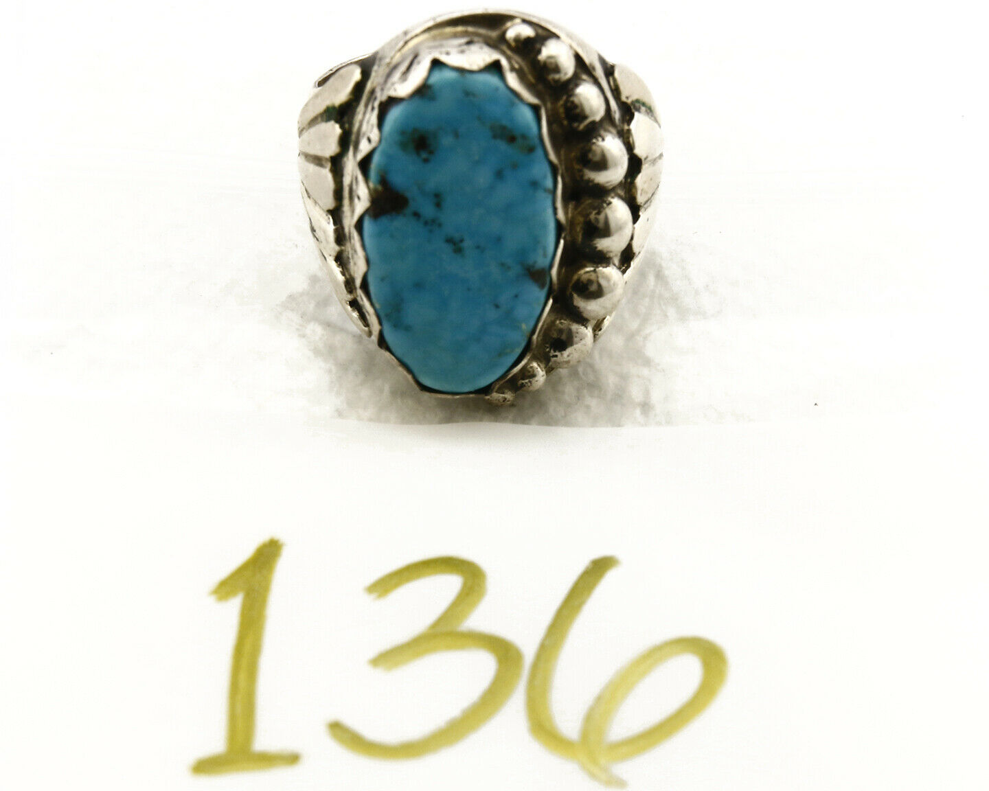 Navajo Ring .925 SOLID Silver Kingman Turquoise Signed Artist Montoya C.80's