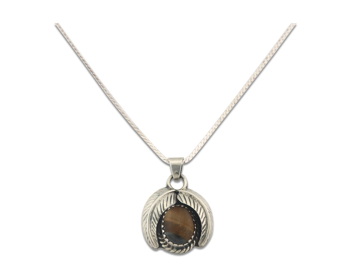 Navajo Sterling Silver Necklace Tiger Eye Sapphire Vintage Handmade Signed IJC