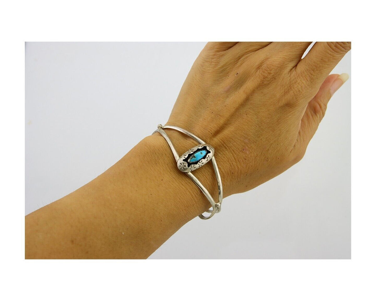 Navajo Cuff Bracelet 925 Silver Turquoise Cuff Artist Signed IJC C.80's