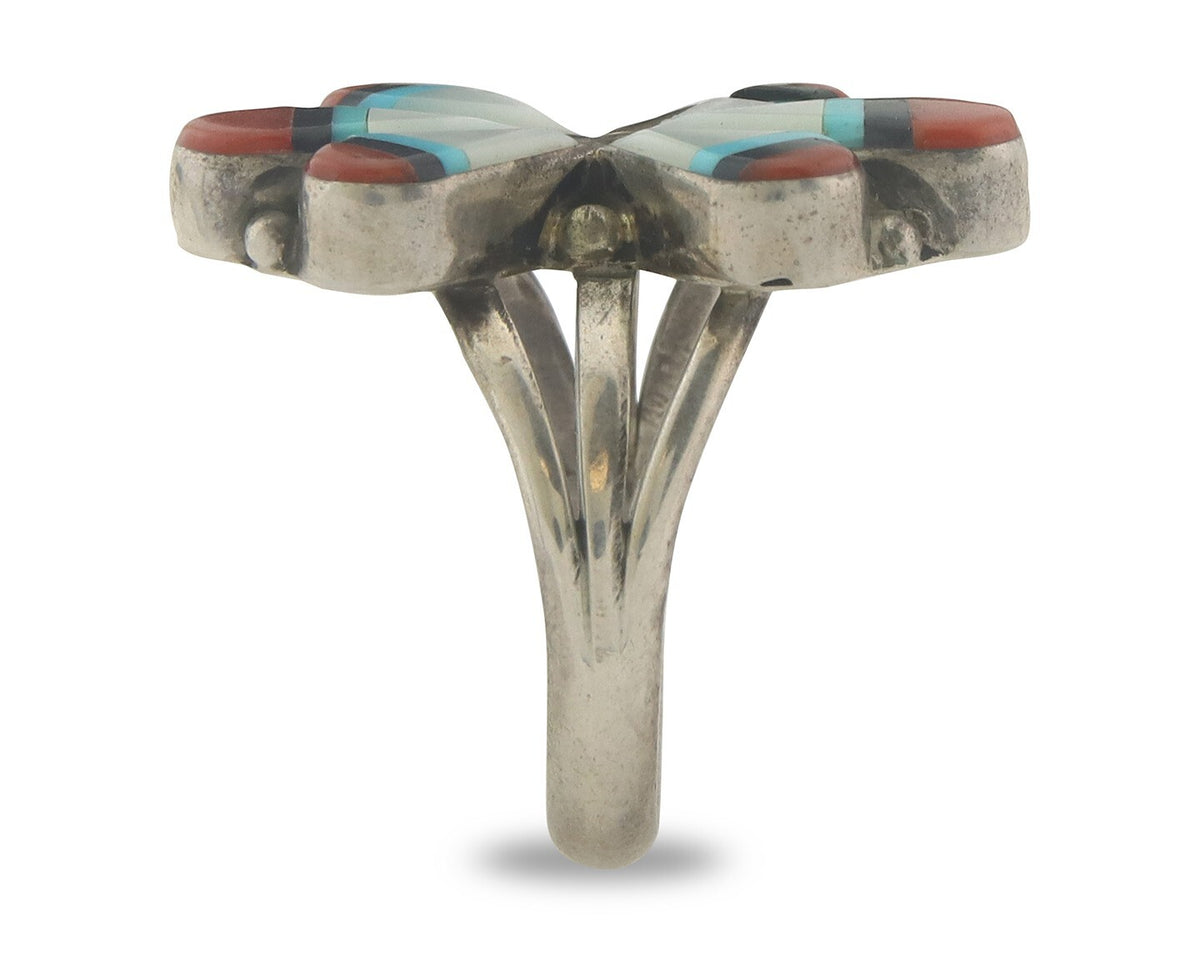Vintage Navajo Ring 925 Sterling Gemstone Signed A Sunburst Size 6.75