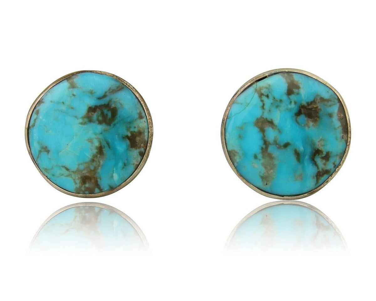Navajo Shield Natural Turquoise Earrings 925 Silver Native American Artist C.80s