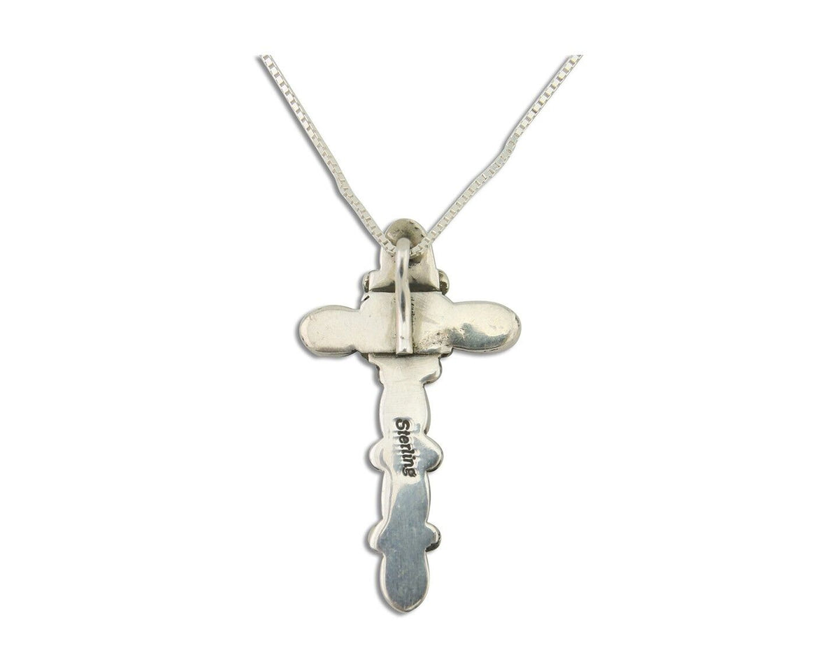 Navajo Cross Necklace 925 Silver Mediterranean Coral Native American Artist C80s