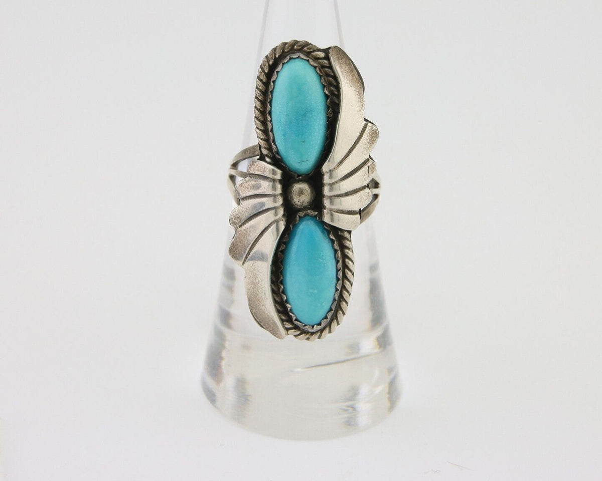 Navajo Ring 925 Silver Natural Blue Turquoise Artist Signed J TSO C.80's