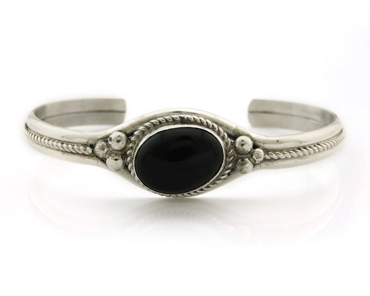 Navajo Cuff Bracelet Sterling Silver Black Onyx Handmade Vintage