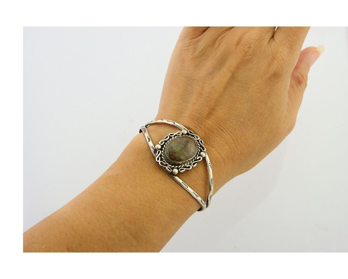 Navajo Bracelet 925 Silver Turquoise Cuff Artist Signed C.80's