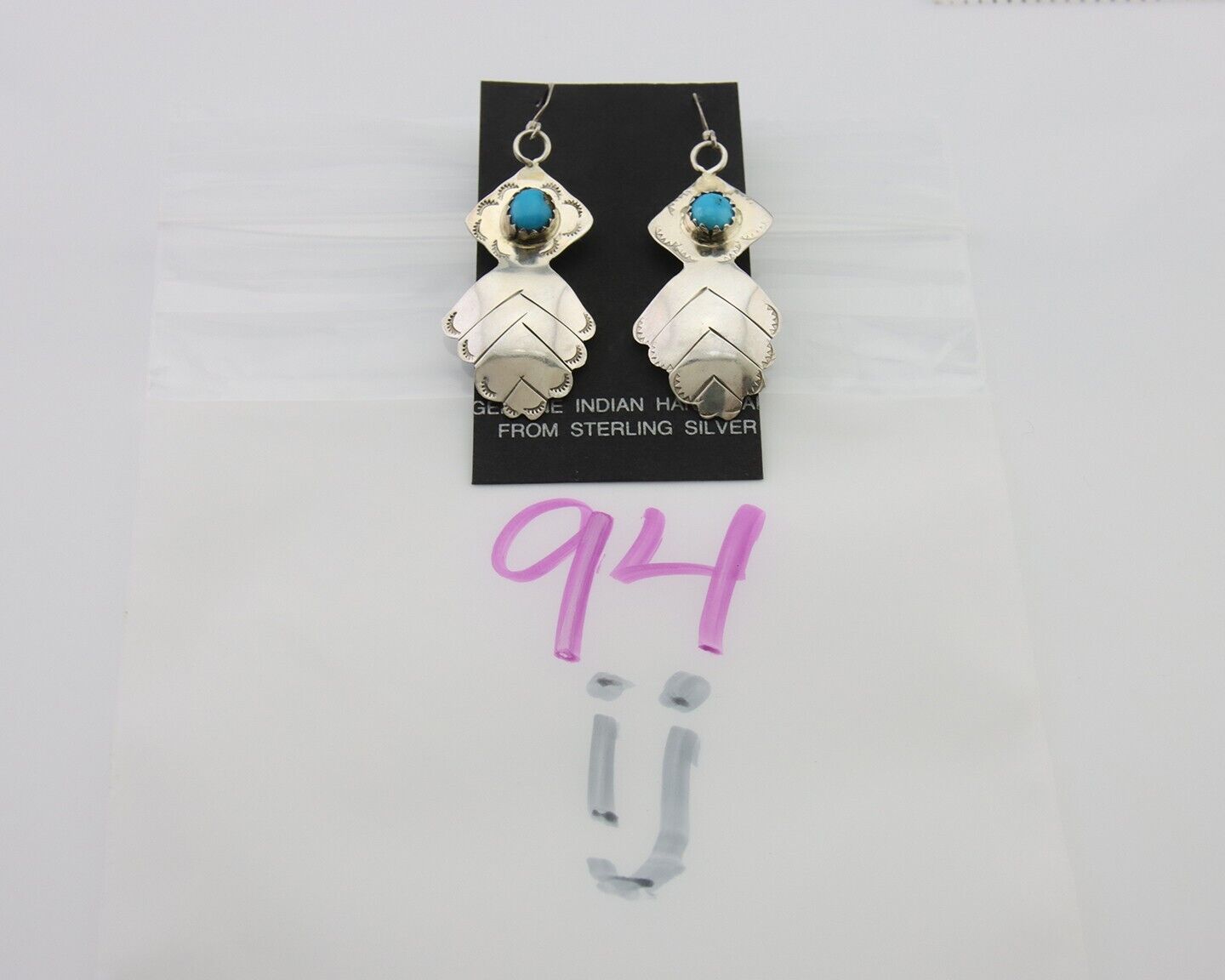 Navajo Dangle Earrings 925 Silver Natural Turquoise Artist Signed T C.80's