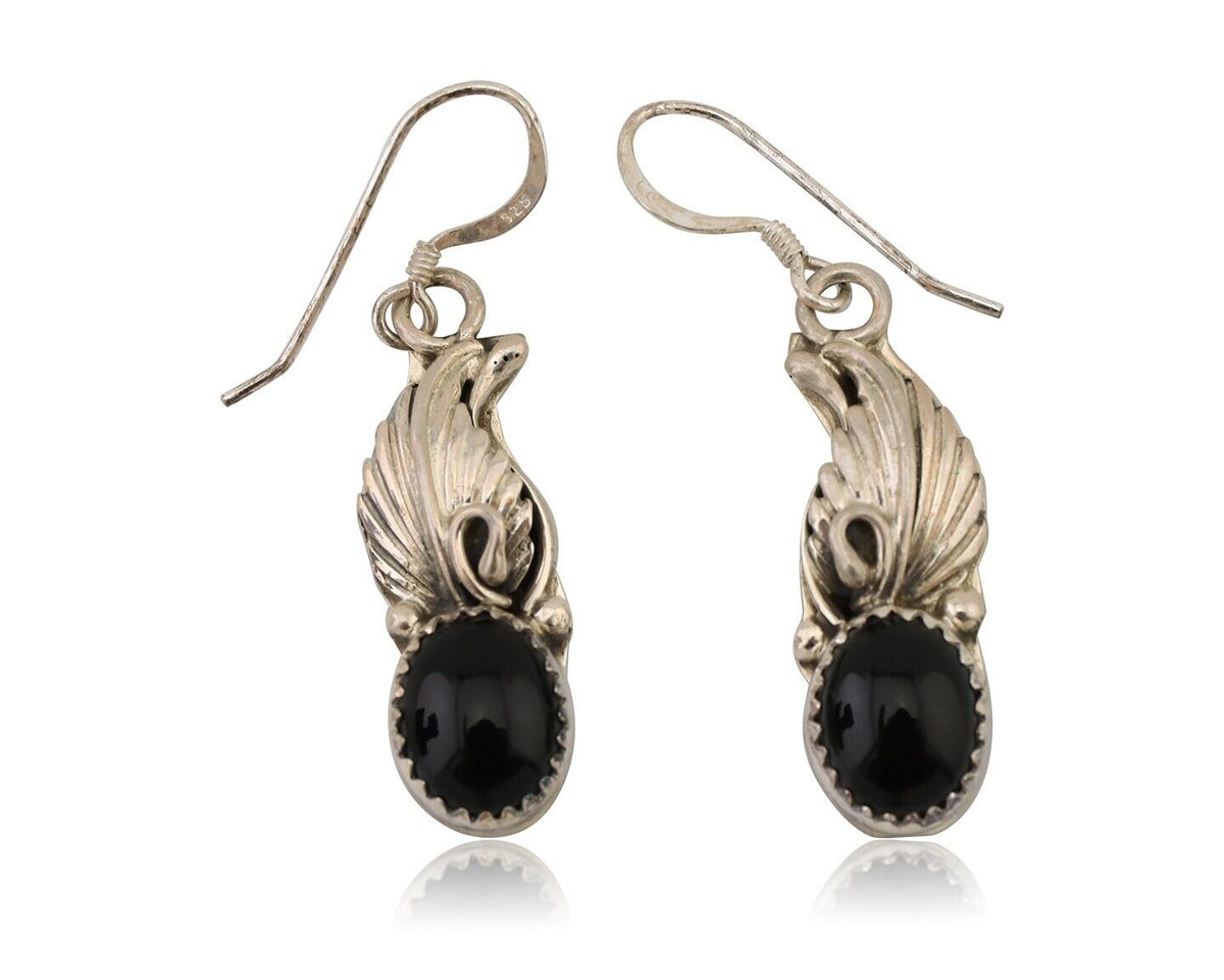 Navajo Dangle Earrings 925 Silver Black Onyx Native American Artist C.80's