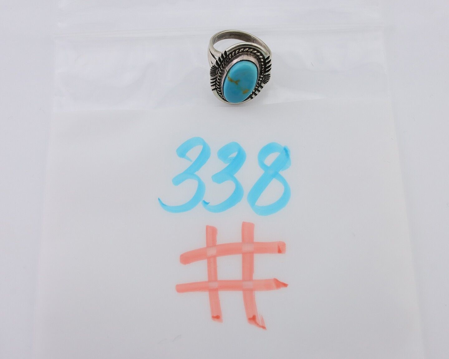 Navajo Ring 925 Silver Natural Blue Turquoise Artist Signed M BEGAY C.80's