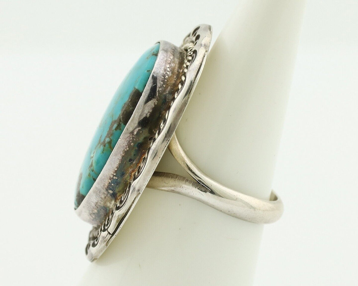 Navajo Ring 925 Silver Natural Turquoise Native Artist Signed KH C.80's