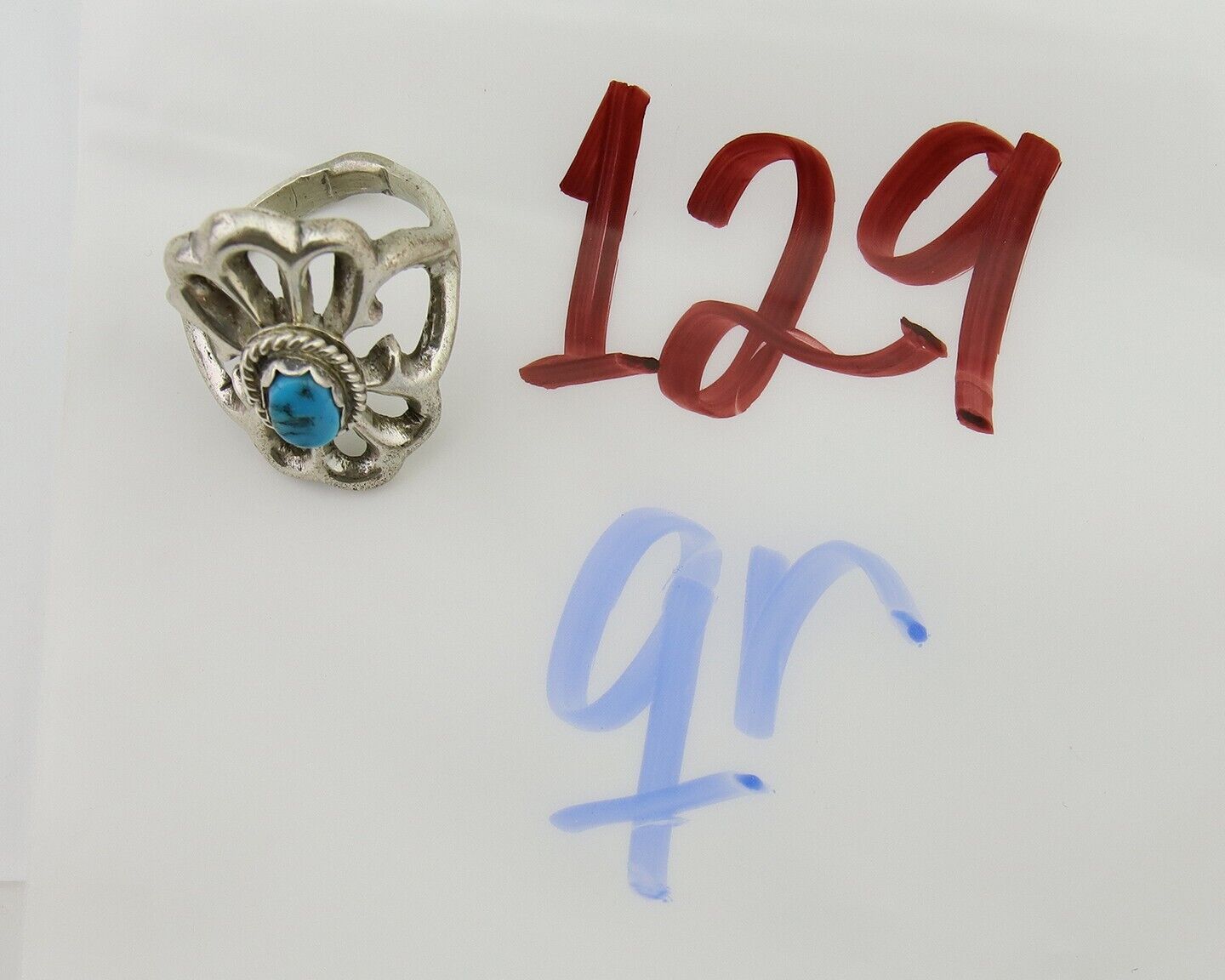 Navajo Sand Cast Ring 925 Silver Sleeping Beauty Turquoise Artist C.80's