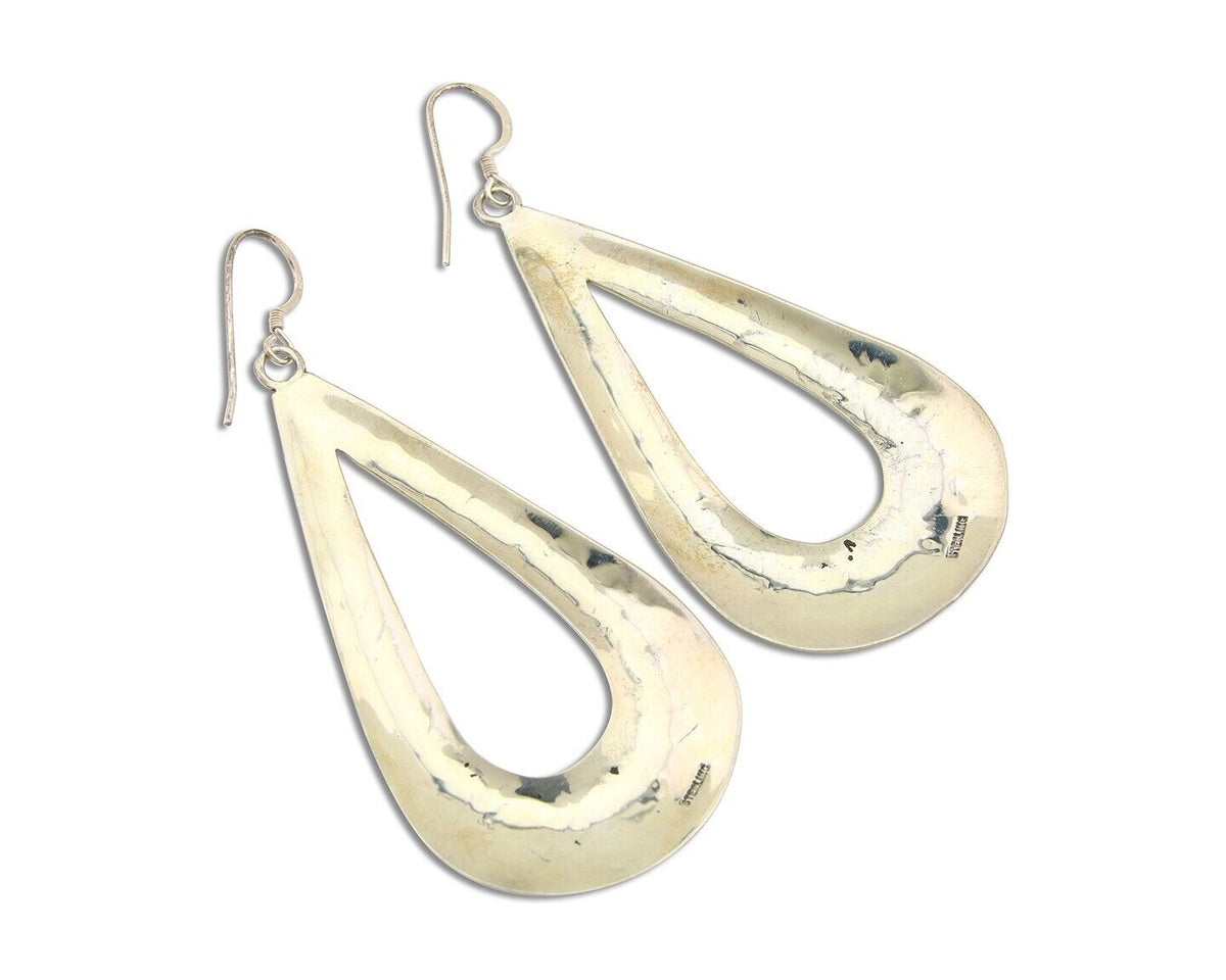 Navajo Dangle Earrings 925 Silver Hand Stamped Native American Artist C.80's