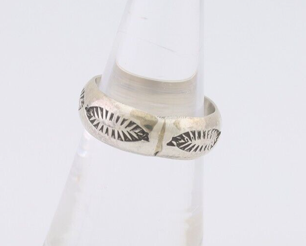 Navajo Hand Stamped Band 925 Silver 6.0 mm Signed Larry Chavez Size 5.75 C.80's