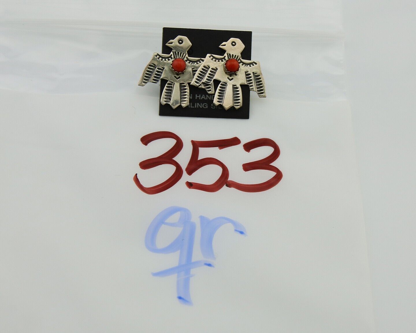 Navajo Thunderbird Earrings 925 Silver Natural Red Coral Native Artist C.80's