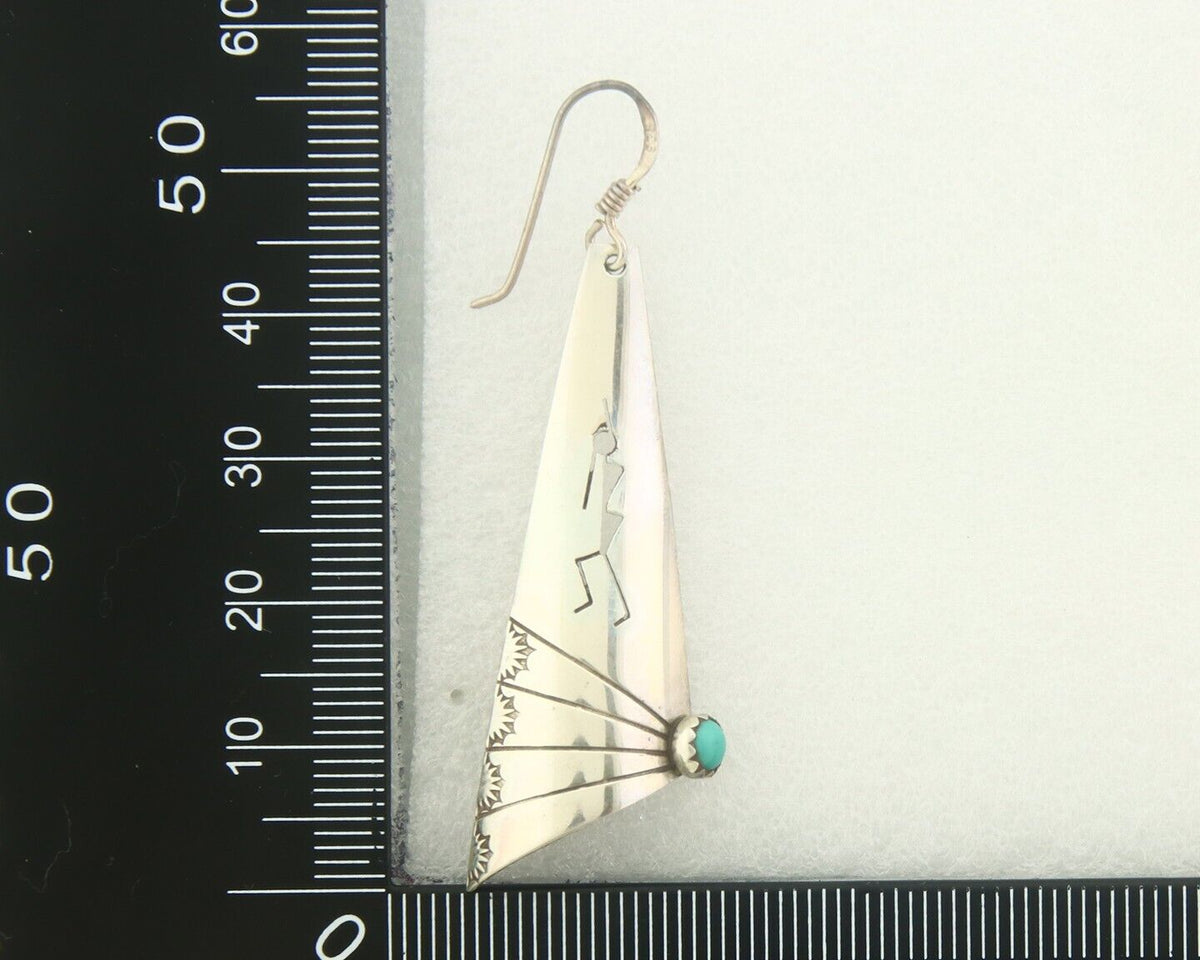 Navajo Earrings 925 Silver Kokopelli Natural Turquoise Native Artist C.80's