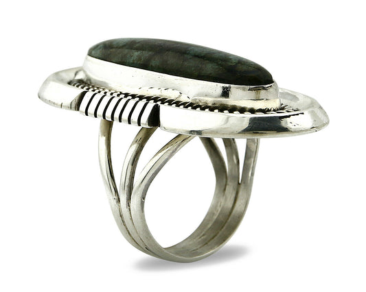 Navajo Ring .925 Silver Aqua Spiderweb Turquoise Handmade Signed MM Circa 90's
