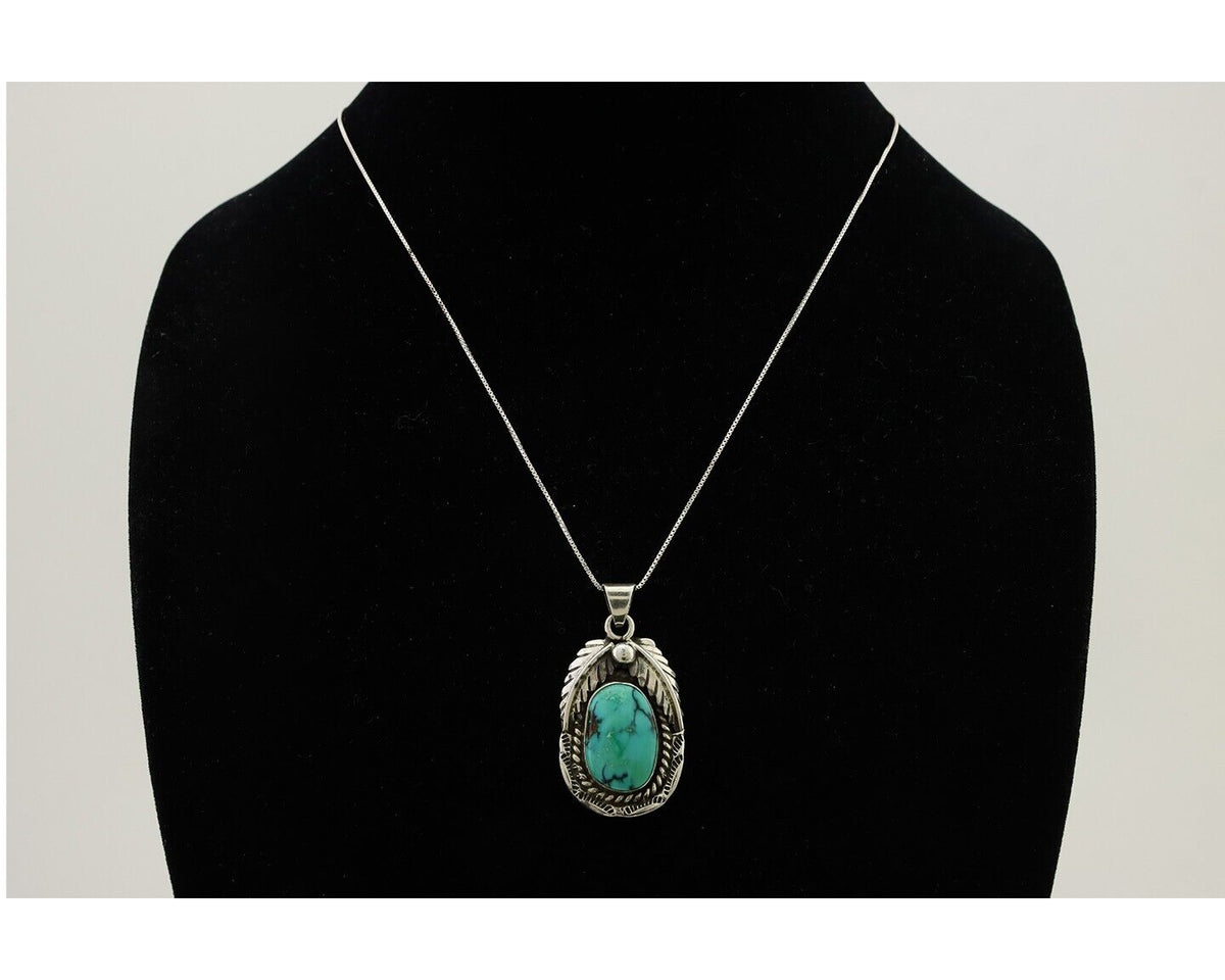 Navajo Turquoise Handmade Necklace 925 Silver Signed SunRise C.80's