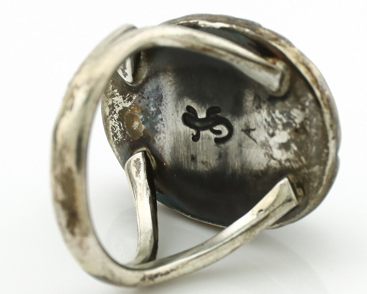 Navajo Ring .925 Silver Kingman Turquoise Artist Signed Gecko C.1980's