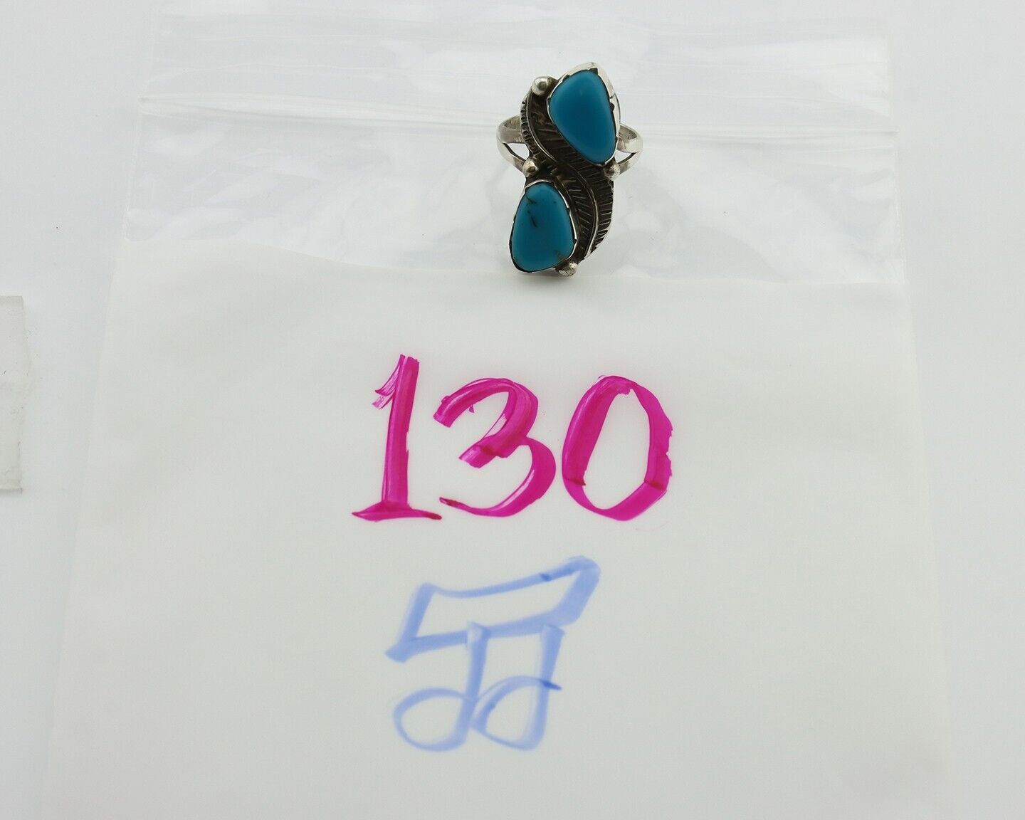 Navajo Ring 925 Silver Blue Turquoise Artist Signed K C.80's