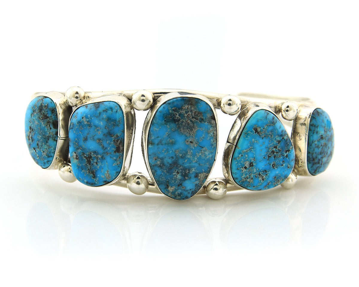 Navajo Bracelet Sterling Silver Handmade Turquoise Artist Signed TAHE