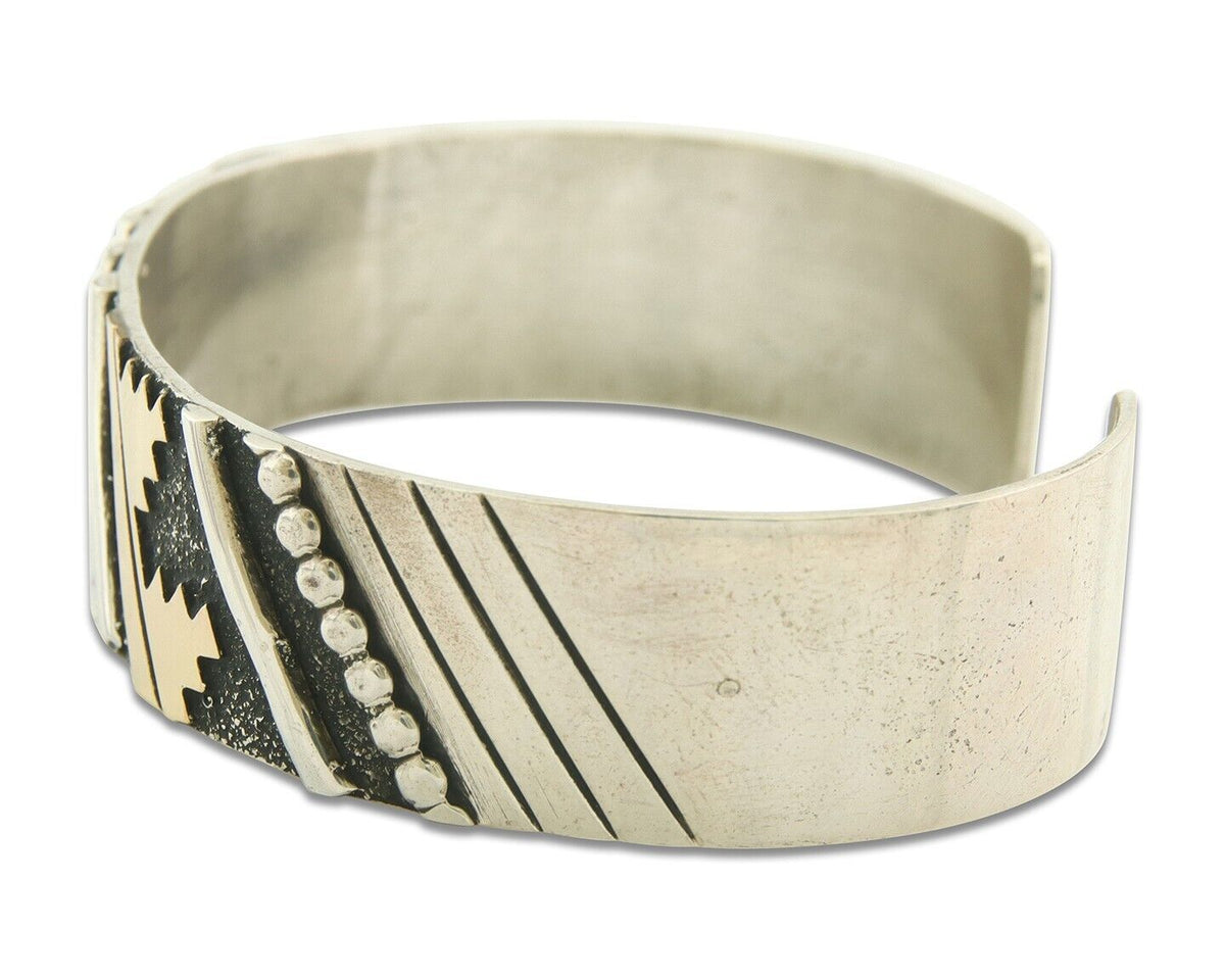 Navajo Bracelet Gold & 925 Silver Handmade 16 mm Wide Signed Thomas Singer C80s