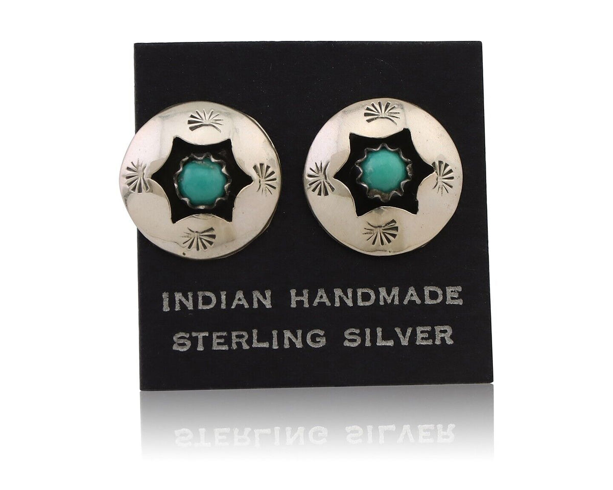 Navajo Handmade Earrings 925 Silver Natural Turquoise Native Artist C.80's