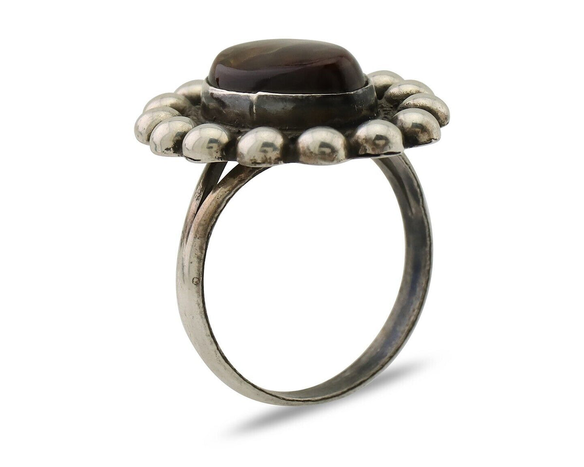 Navajo Handmade Ring 925 Silver Natural Fire Opal Native Artist Size 7.75 C.80's