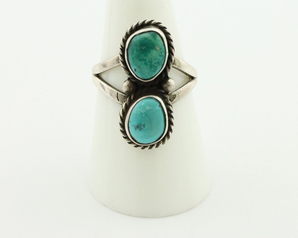 Navajo Ring 925 Silver Natural Blue Turquoise Native Artist Signed AG C.80's