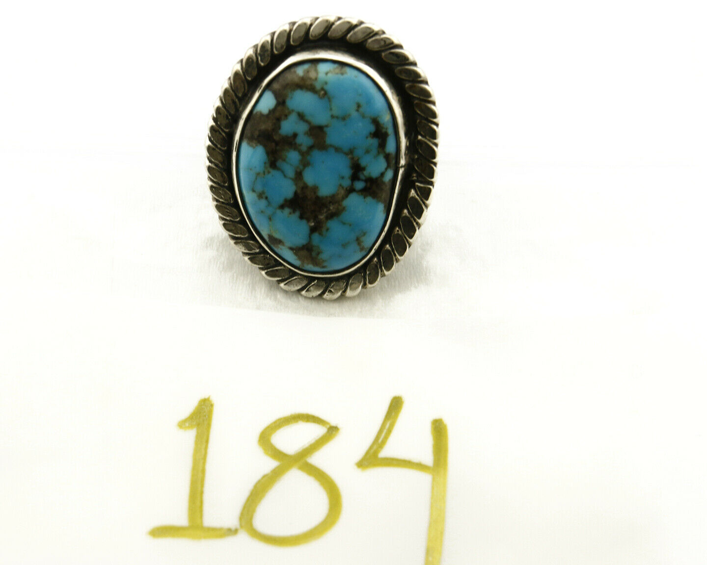 Navajo Ring .925 SOLID Silver Kingman Turquoise Signed Ralph Pemberton C.1975