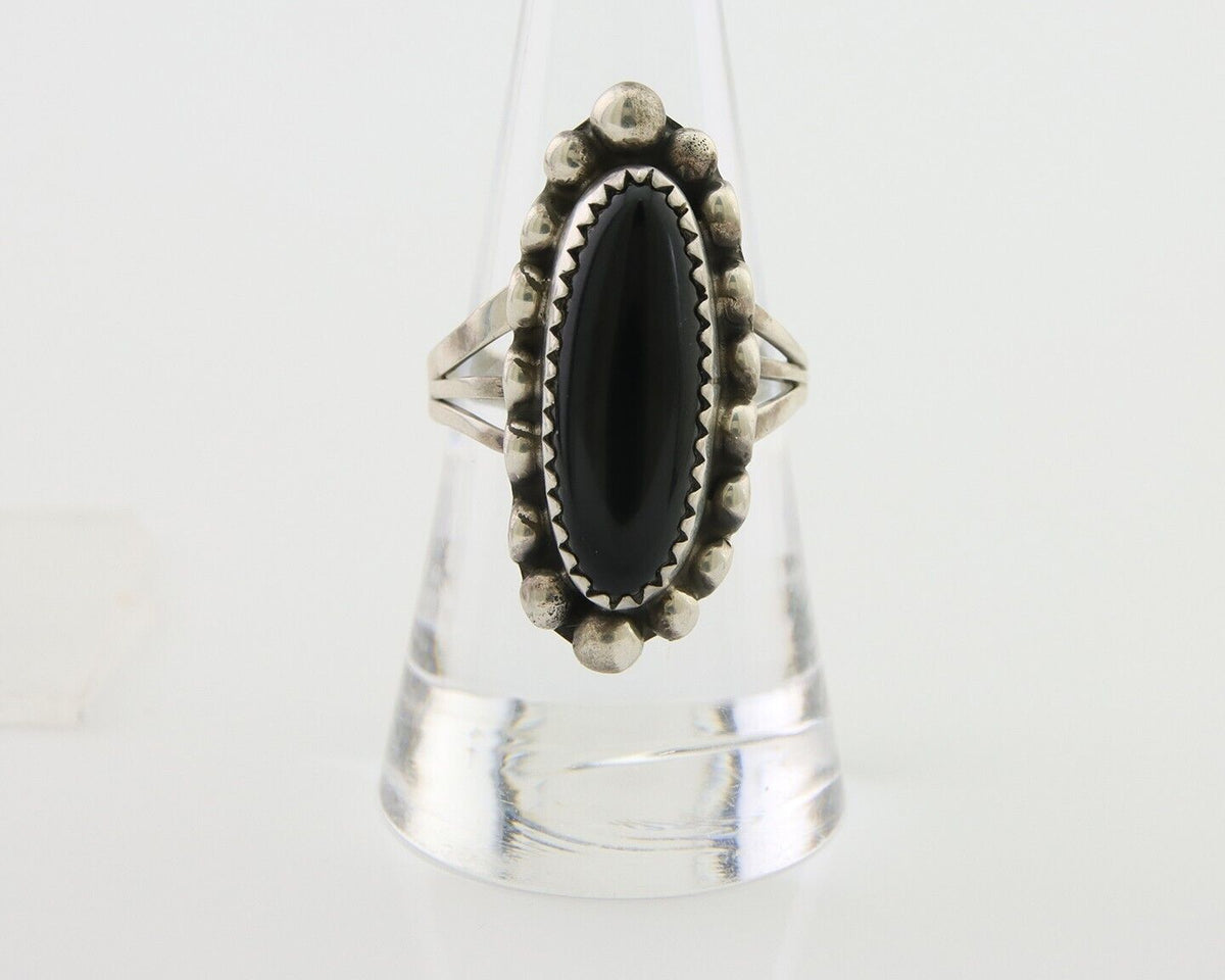 Navajo Handmade Ring 925 Silver Black Onyx Artist Signed SC C.80's
