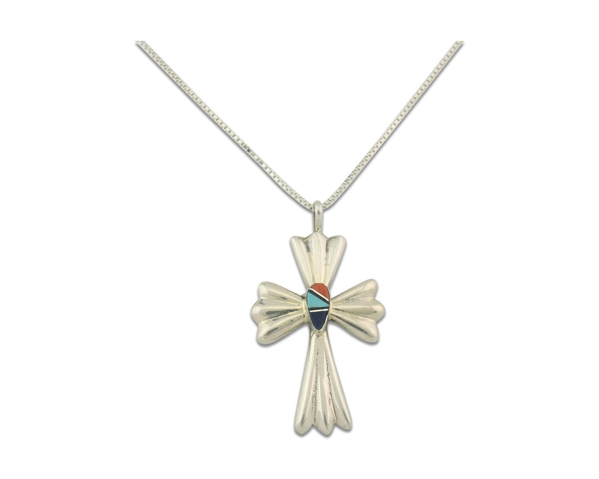 Navajo Cross Necklace Sterling Silver Authentic Natural Gemstones Signed M