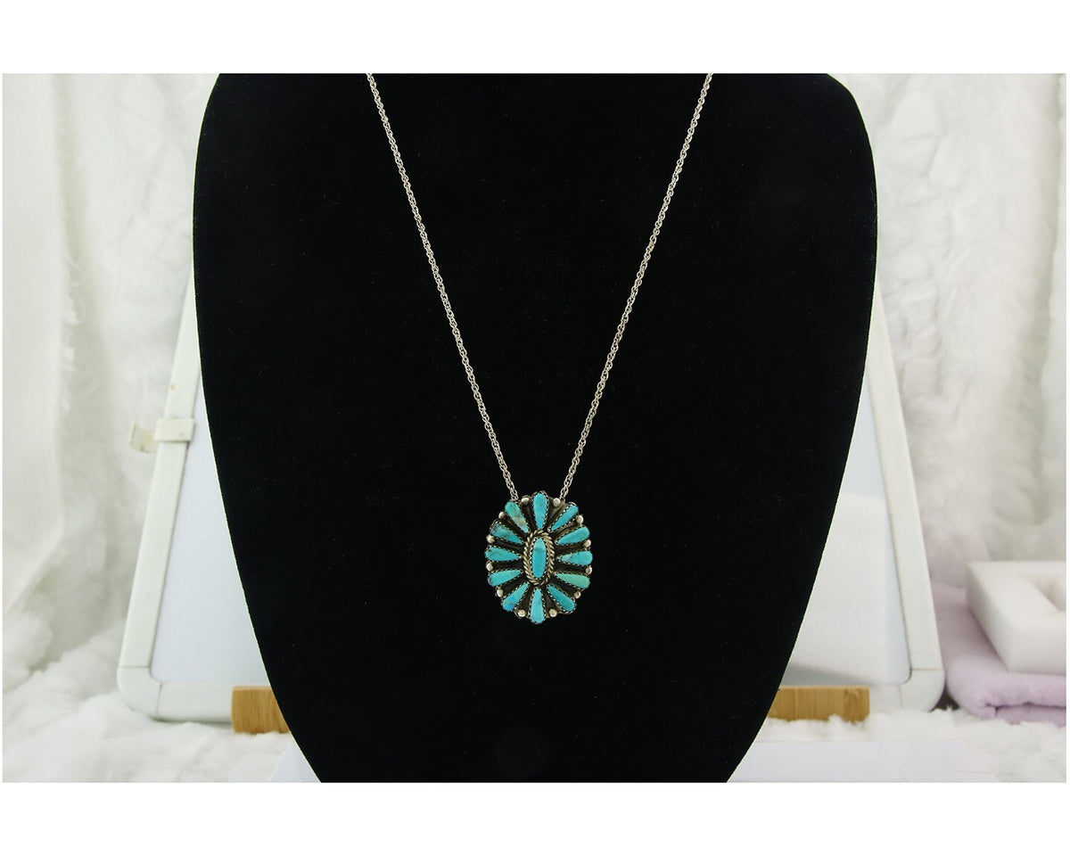 Navajo Sterling Silver Necklace Authentic Turquoise Vintage Signed TL