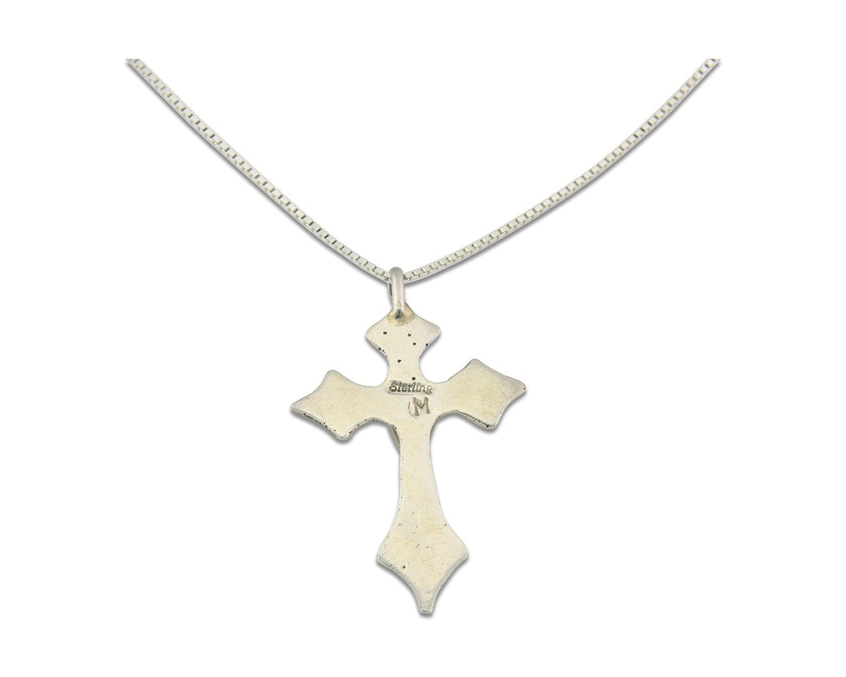 Navajo Cross Necklace Sterling Silver Authentic Natural Gemstones Signed M