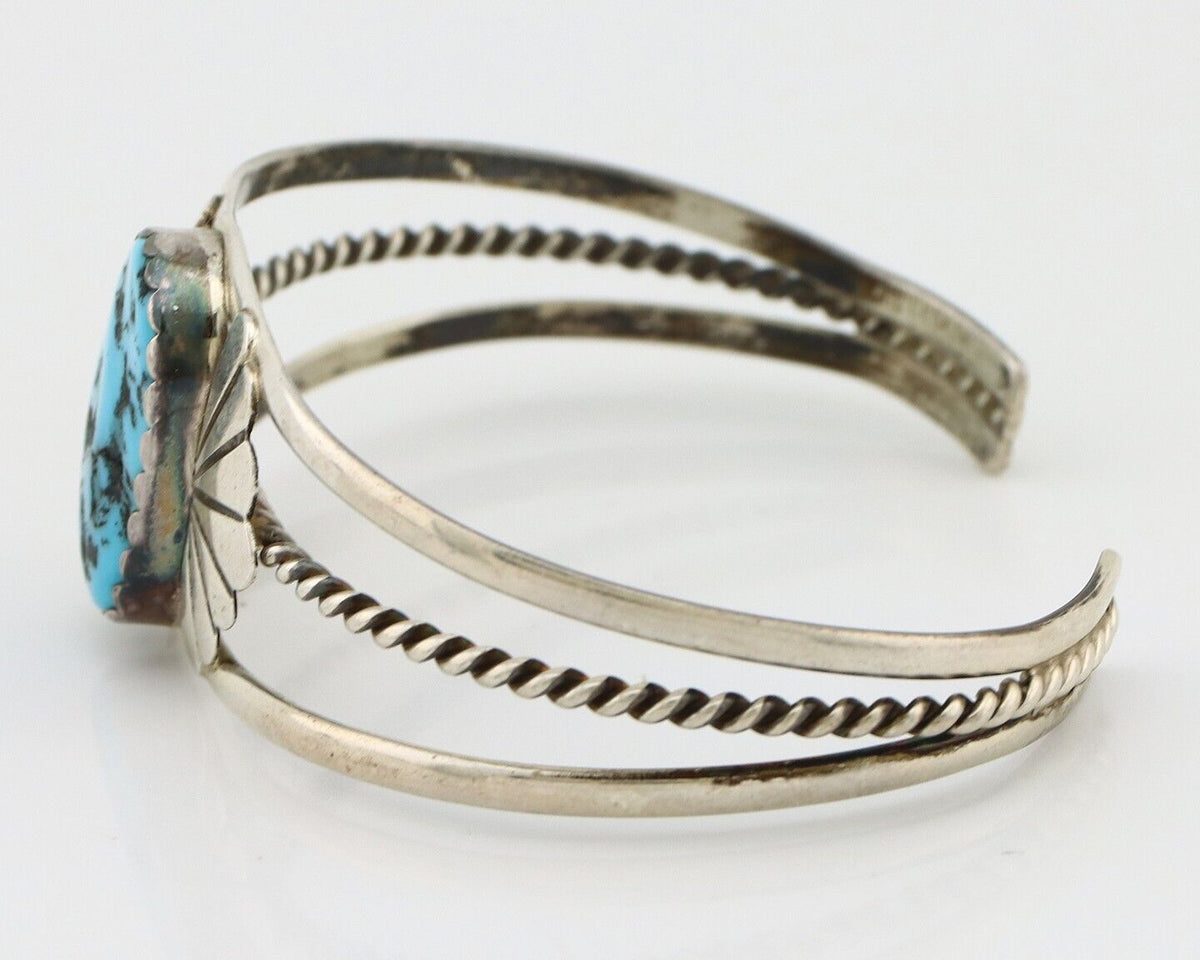 Navajo Bracelet 925 Silver Sleeping Beauty Turquoise Artist Signed LT CHEE C80s