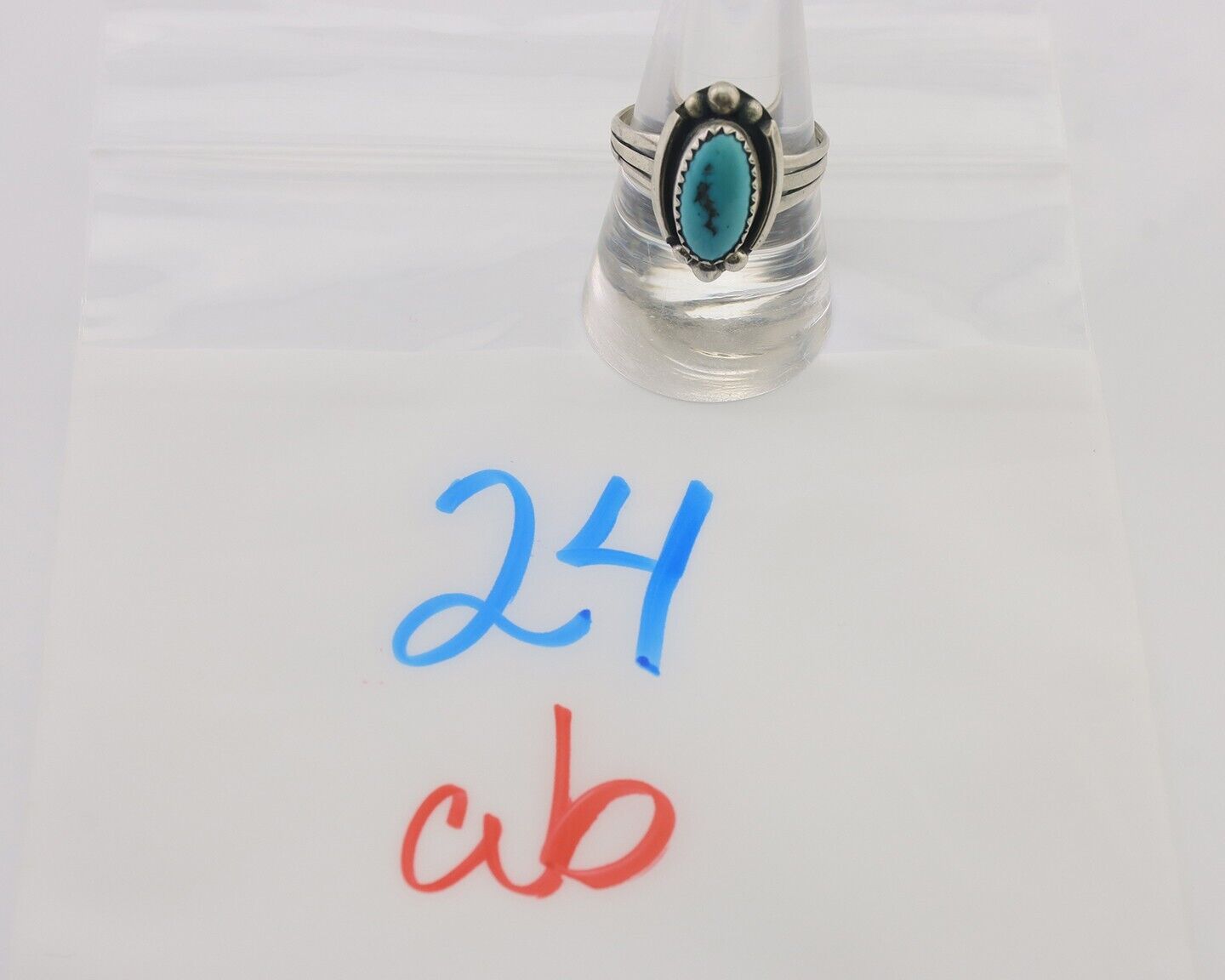 Navajo Ring 925 Silver Sleeping Beauty Turquoise Artist Signed SC C.80's