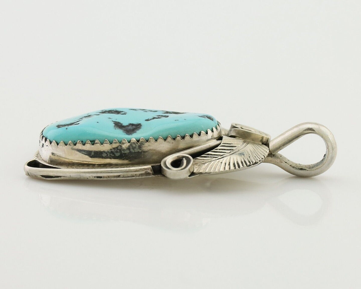 Navajo Pendant 925 Silver Sleeping B Turquoise Signed Justin Morris C.80's
