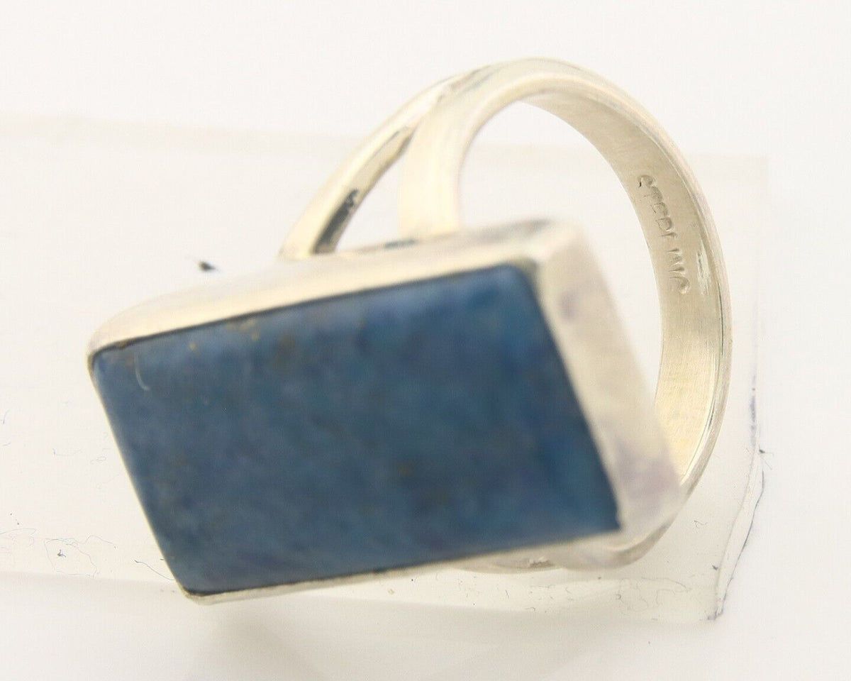 Navajo Ring 925 Sterling Lapis Handmade Native Artist C.80's Size 5.75