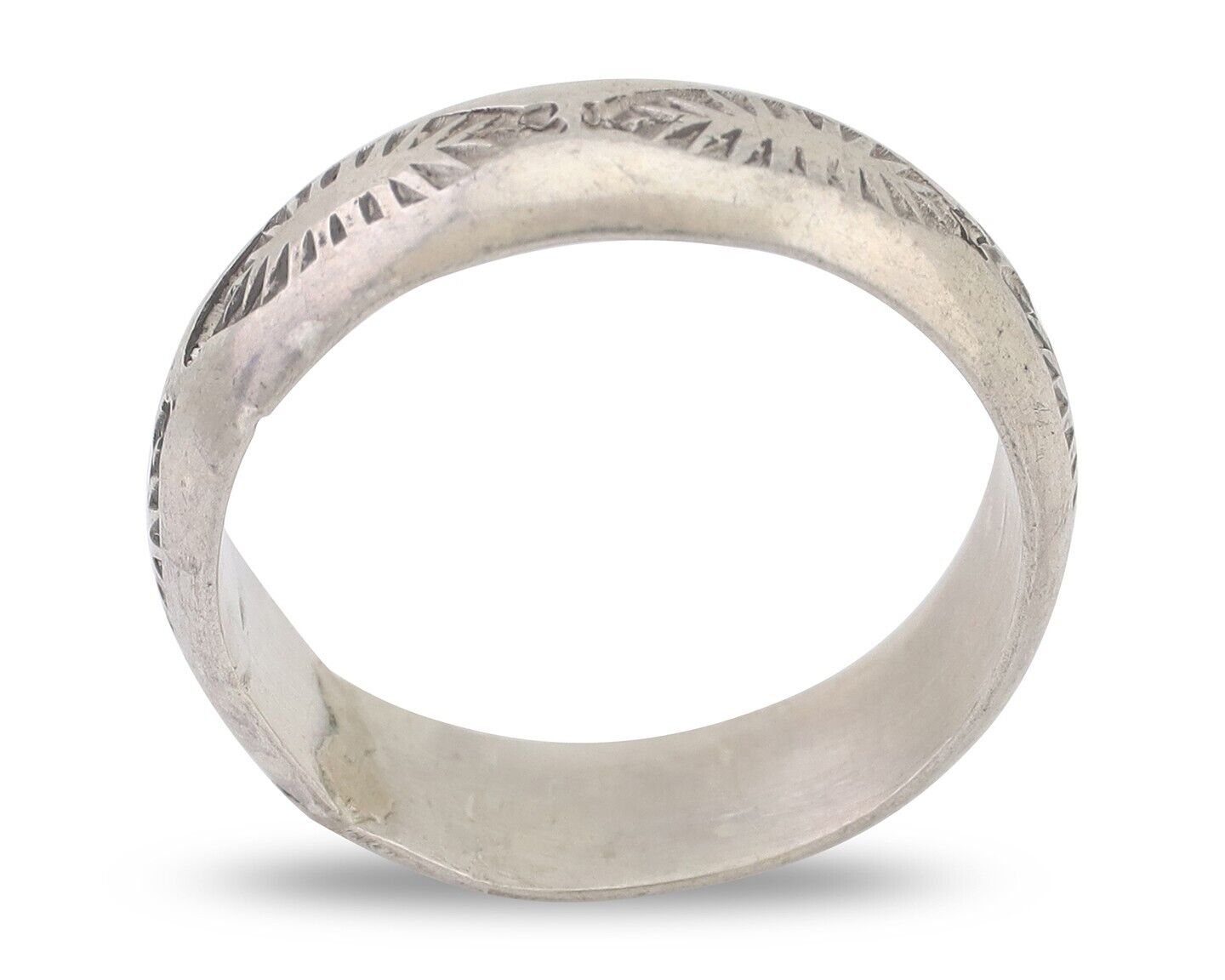 Navajo Hand Stamped Band 925 Silver 6.0 mm Signed Larry Chavez Size 9.25 C.80's