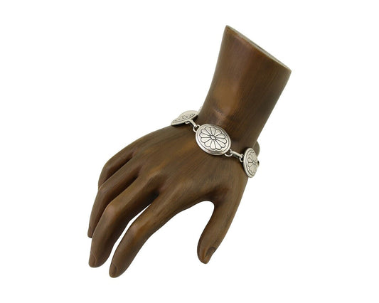 Navajo Hamdmade Concho Bracelet 925 Silver Native Artist Signed Edith James C80s