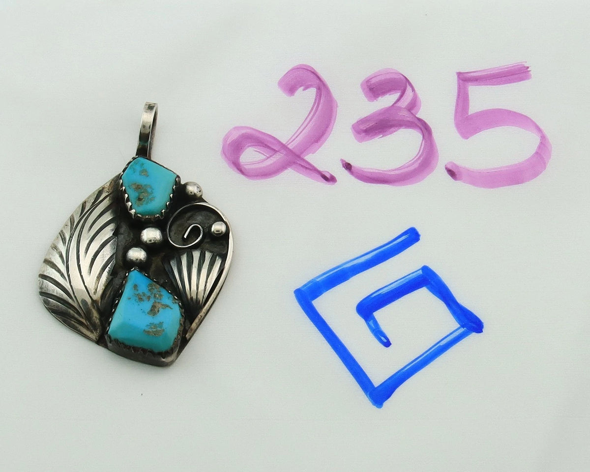 Navajo Pendant 925 Sterling Silver Natural Turquoise Vintage Artist Signed PM