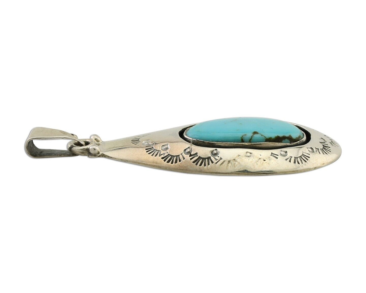 Navajo Pendant 925 Silver Blue Turquoise Artist Signed MC C.80's