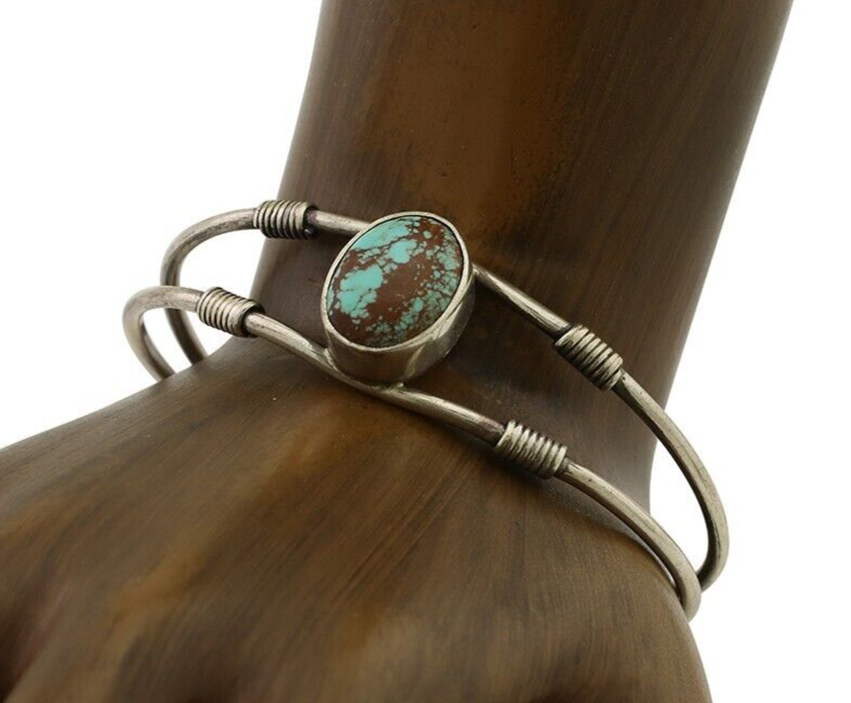 Navajo Bracelet 925 Silver Natural Blue Turquoise Native American Artist C.80's