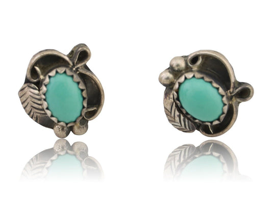 Navajo Handmade Earrings 925 Silver Natural Turquoise Native Artist C.80's