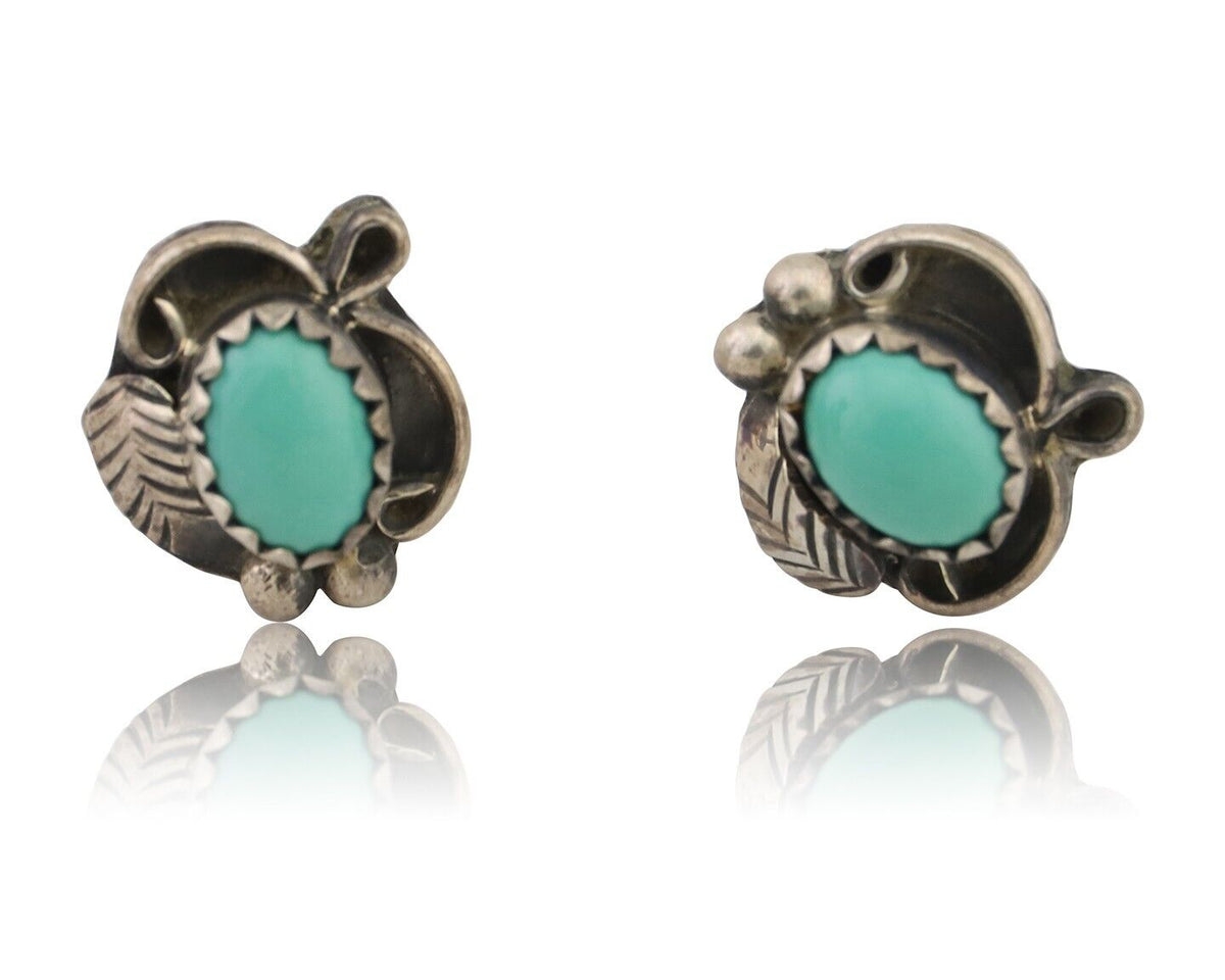 Navajo Handmade Earrings 925 Silver Natural Turquoise Native Artist C.80's
