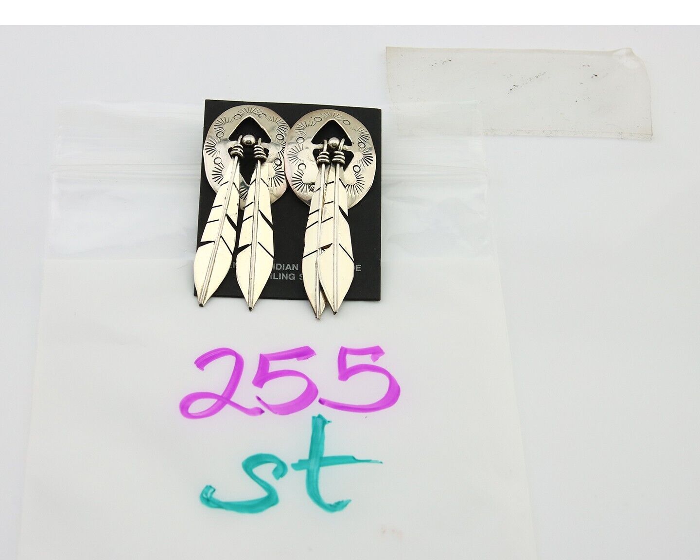 Navajo Feather Earrings 925 Silver Dangle Artist Signed DISHTA C.80's