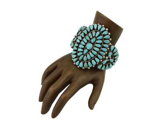 Navajo Bracelet 925 Silver Natural Blue Turquoise Signed Delbert Chatter C.80's